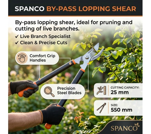 SPANCO BY-PASS LOPPING SHEAR By pass lopping shear, ideal for pruning and cutting of live branches.   • SIZE: 550 mm