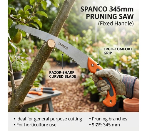 Spanco Pruning Saw 345mm | Double Action Teeth Pruning Cutter | Fixed Handle Gardening Saw