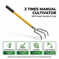 SPANCO 3 TINES MANUAL CULTIVATOR (With Steel Handle & Grip) Designed to remove weeds and stir the soil between rows.