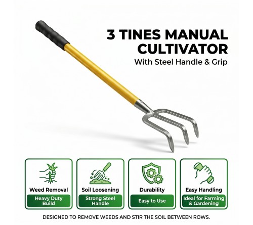 SPANCO 3 TINES MANUAL CULTIVATOR (With Steel Handle & Grip) Designed to remove weeds and stir the soil between rows.