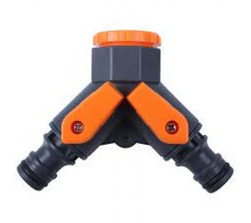 SPANCO 2-Way Tap Connector with Swivel | Dual Outlet Garden Hose Splitter | Adjustable Twin Tap Coupling for Irrigation & Watering Systems