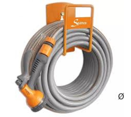 SPANCO Garden Hose Set 15m (50ft) | 1/2 Inch Hose with Adjustable Hand Sprinkler, Hose Holder, Adaptor & Water Stop Connector