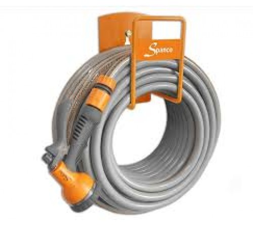SPANCO Garden Hose Set 30m (100ft) | 1/2 Inch Hose with Hose Holder, Adaptor, Hose Connector, Water Stop Connector & 8-Pattern Hand Sprinkler